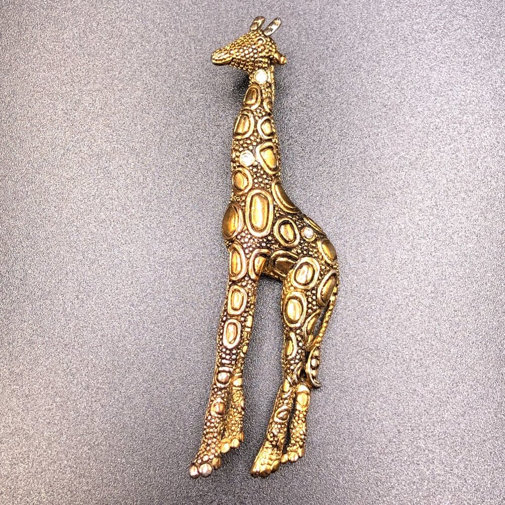 VIntage Giraffe Gold Tone Metal Rhinestone Brooch Pin